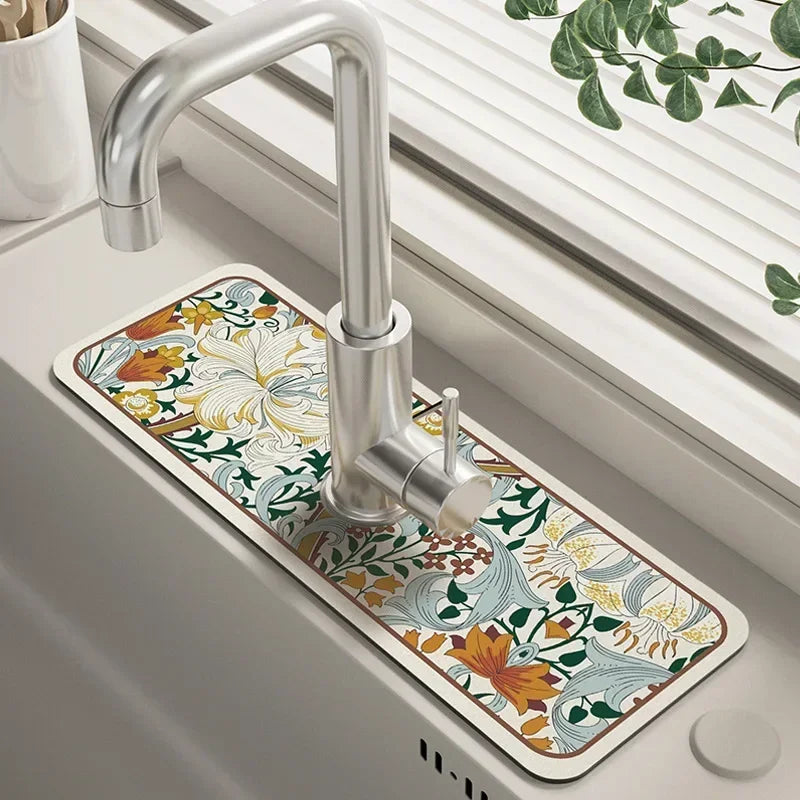 Faucet Drain Pad Retro Self-priming Kitchen Countertop Drain Mat Diatom Mud Wipeable Anti-slip Mat Absorbent Dish Drying Mat