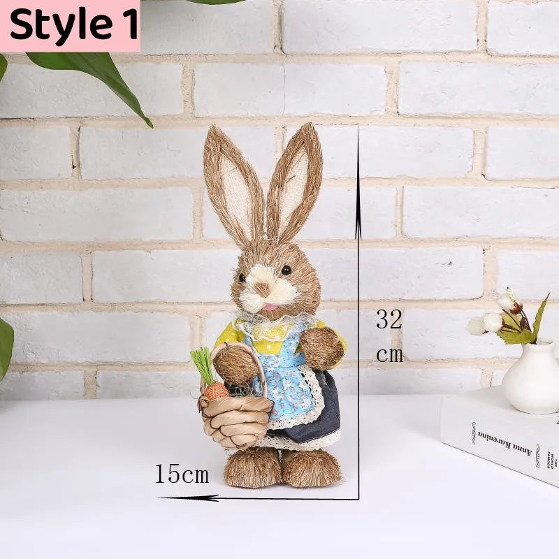 Easter Bunny Simulation Straw Bunny for Easter Cute Standing Rabbits Creative Home Spring Garden Decoration Crafts Gift for Kids