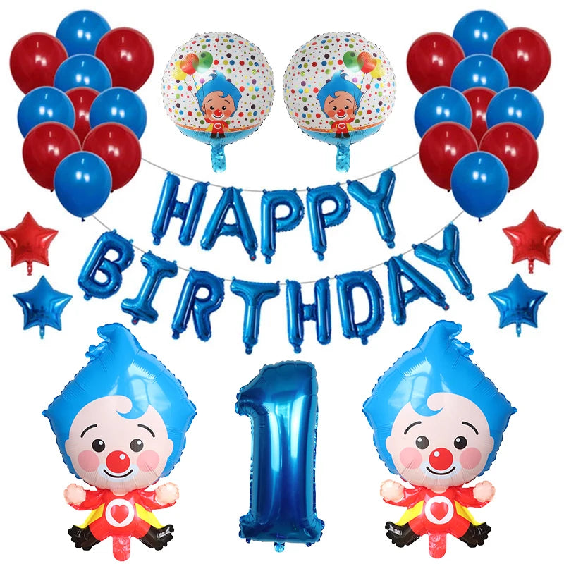 1set Plim Clown Foil Number Balloons Blue Latex Air Globos Children Baby Shower Birthday Party Decorations Kids Inflatable Toys