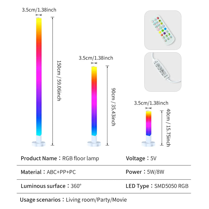 RGB LED Floor Lamp Remote & APP Control Music Sync Corner Lighting Modern Mood Lighting for Bedroom Living Room Gaming decor