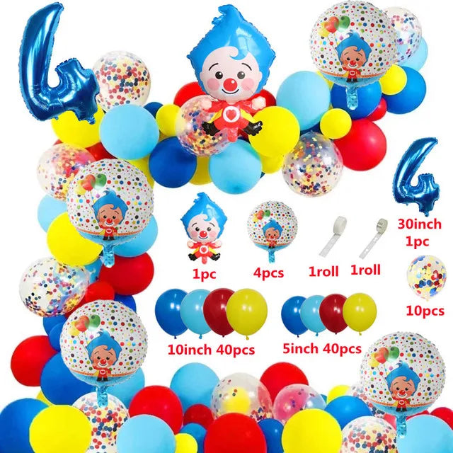 1set Plim Clown Foil Number Balloons Blue Latex Air Globos Children Baby Shower Birthday Party Decorations Kids Inflatable Toys