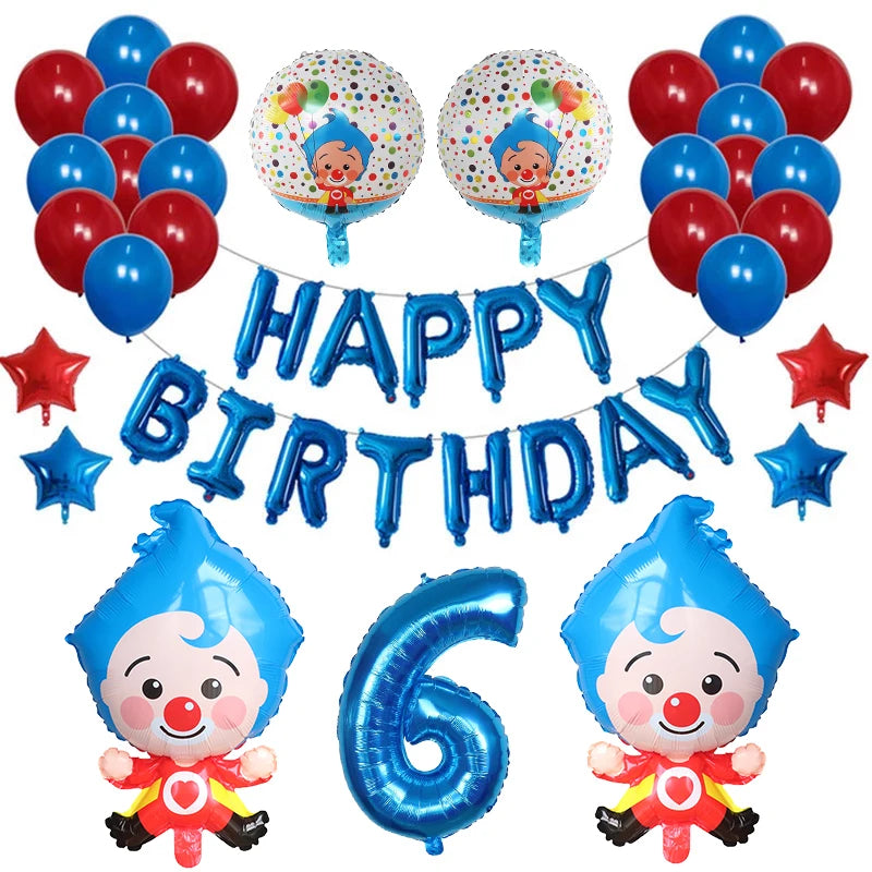 1set Plim Clown Foil Number Balloons Blue Latex Air Globos Children Baby Shower Birthday Party Decorations Kids Inflatable Toys