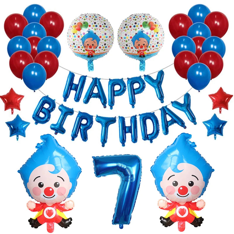 1set Plim Clown Foil Number Balloons Blue Latex Air Globos Children Baby Shower Birthday Party Decorations Kids Inflatable Toys