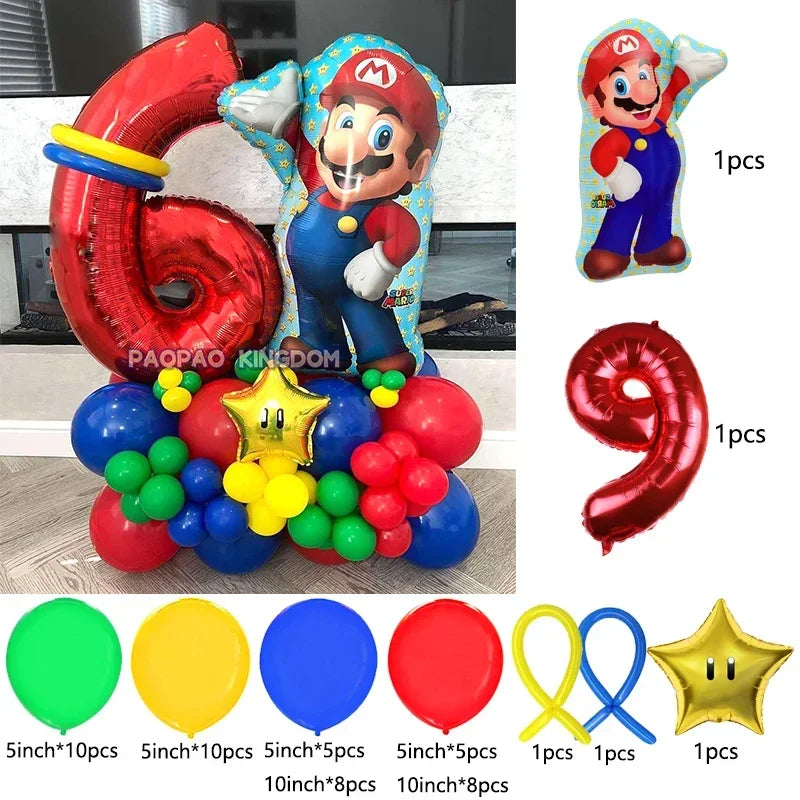 Super Mario Foil Balloons Arch Garland Kit Latex Balloons Number Balls Mario Birthday Party Baby Shower Decoration Gift Toys