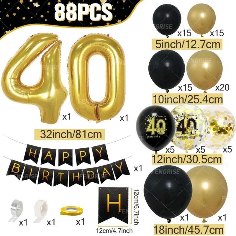 Happy Birthday 40 50 60 Latex Balloons for Adult Birthday Party Decoration 40th 50th 60th Confetti Balloon Anniversary Supplies