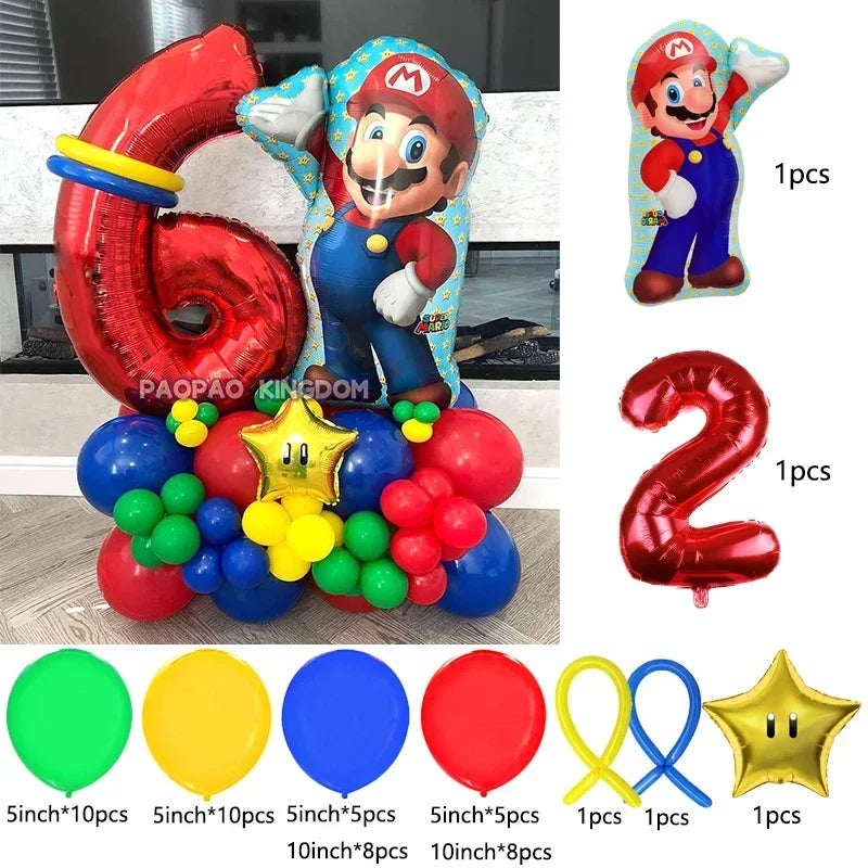 Super Mario Foil Balloons Arch Garland Kit Latex Balloons Number Balls Mario Birthday Party Baby Shower Decoration Gift Toys