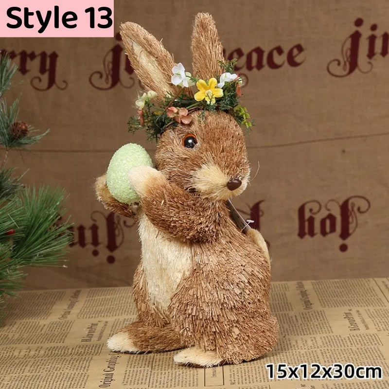 Easter Bunny Simulation Straw Bunny for Easter Cute Standing Rabbits Creative Home Spring Garden Decoration Crafts Gift for Kids