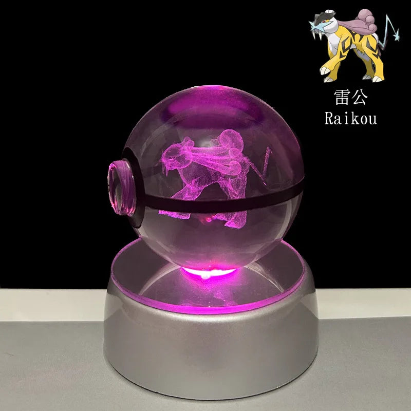 Pokemon 3D Crystal Ball Pikachu Gengar Eevee Mewtwo Anime Game Pokeball Led Night Light Base Kids Birthday Gift Home Decoration