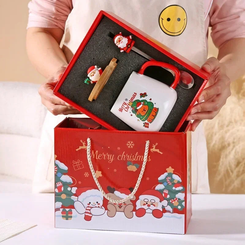 1Pcs Christmas gift Ceramic mug cup cup Coffee cup Christmas mug with lid with spoon set cup mug gift box ceramic mug