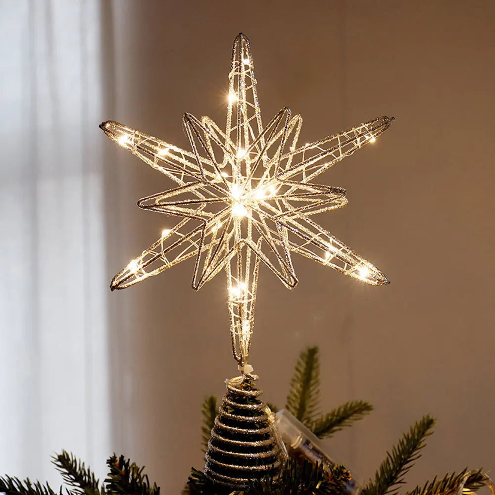 Christmas Tree Toppers Star With LED String Lights Ornaments For Christmas Home Party Decoration Festival Party New Year
