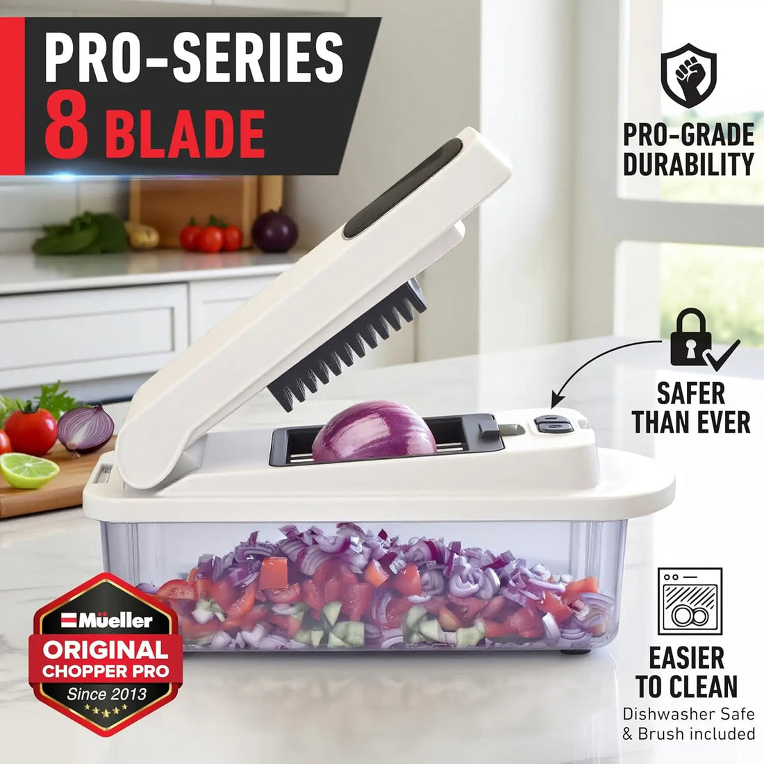 Original Pro Vegetable Chopper Mandoline Slicer with 8 Blades and Container, 10-in-1 Kitchen Gadget for Easy Meal Prep