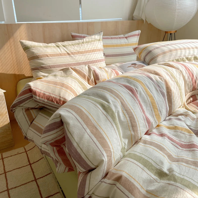 Nordic sling Cotton Pink Stripes Duvet Cover 150x200 Size Girl's Room housse de couette Skin friendly Breathable Comforter Sets