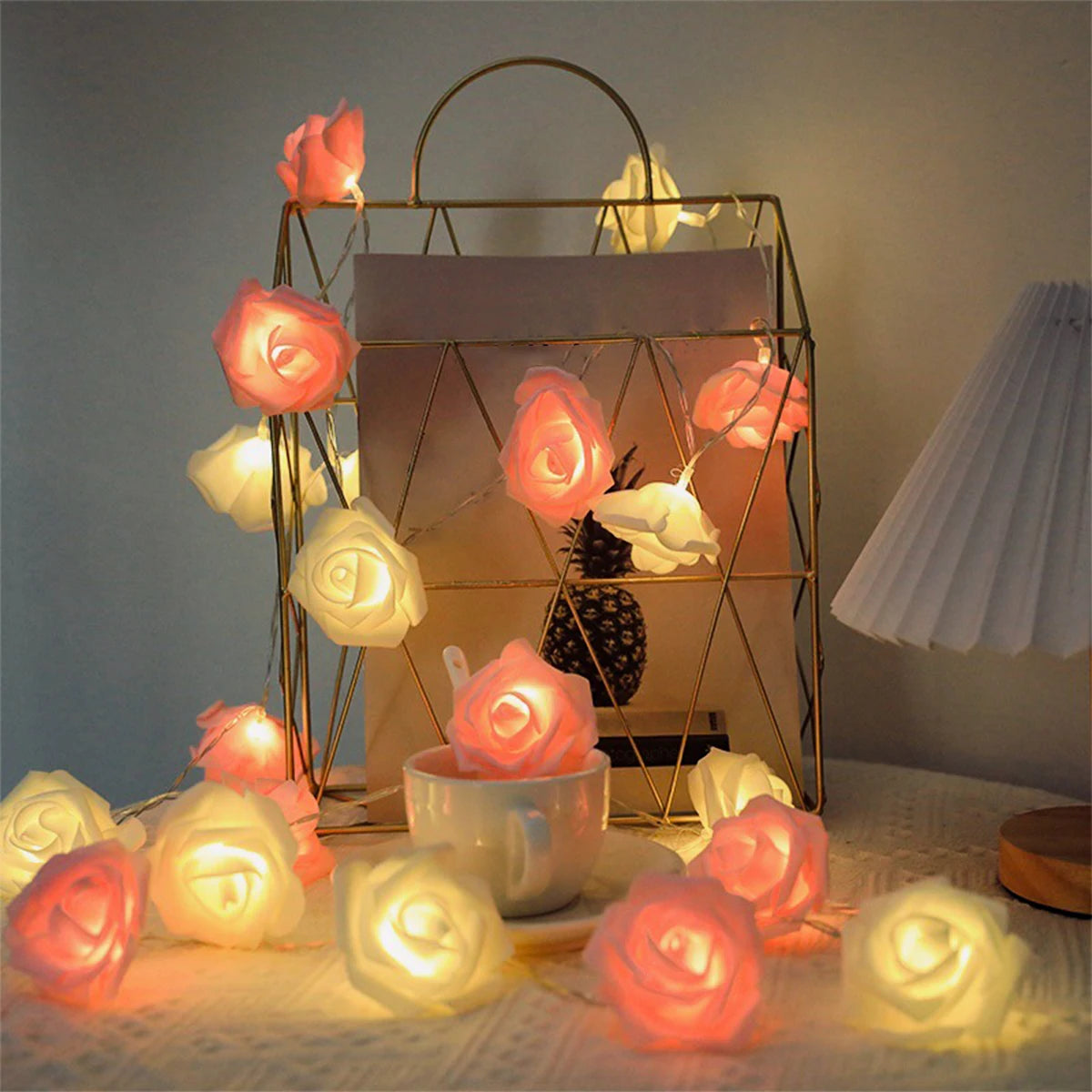 2m 10LED Rose Flowe LED String Lights Garland Wedding Birthday Decor Valentine's Day Gift Christmas Tree Decor for Home Outdoor
