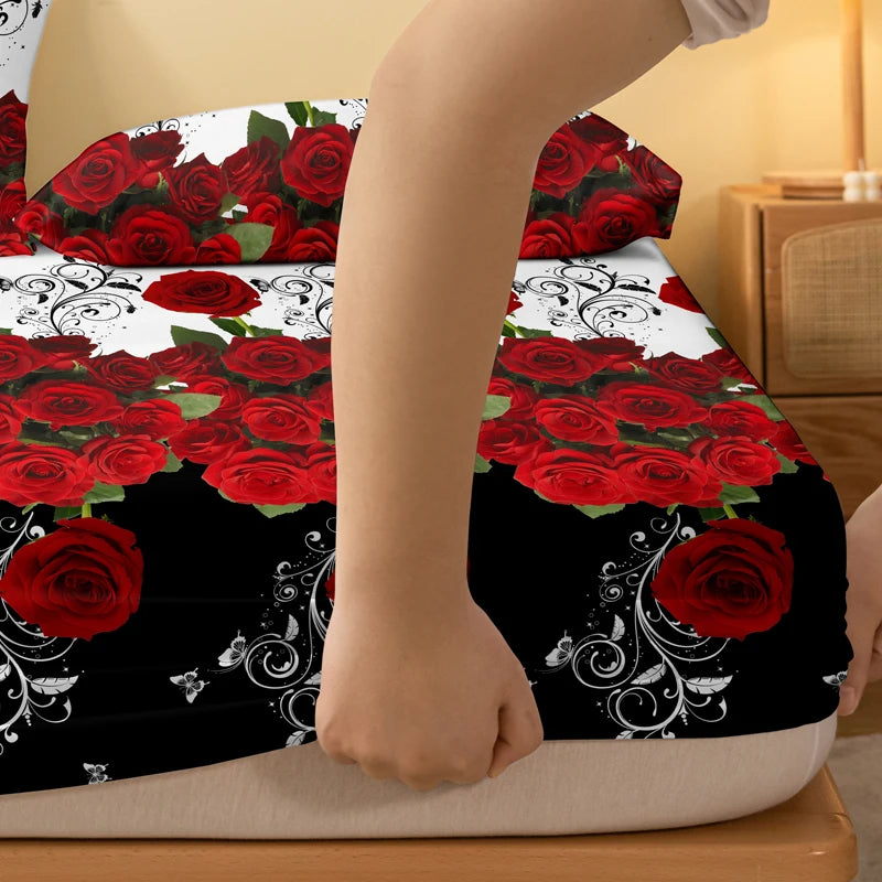 1 Simple modern Plant Flower Butterfly printed matte Fitted Sheet, bedroom printed bed cover, bedding (excluding pillowcases)
