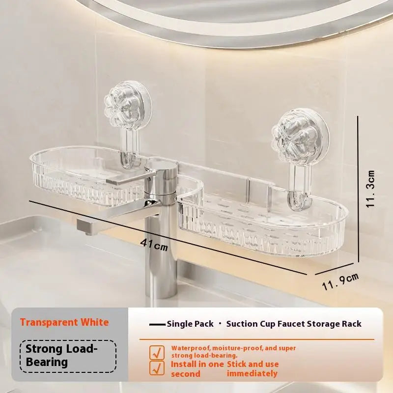 Suction Cup Washbasin Storage Rack – Punch-Free Bathroom Shower Caddy & Self-Draining Organizer Shelf