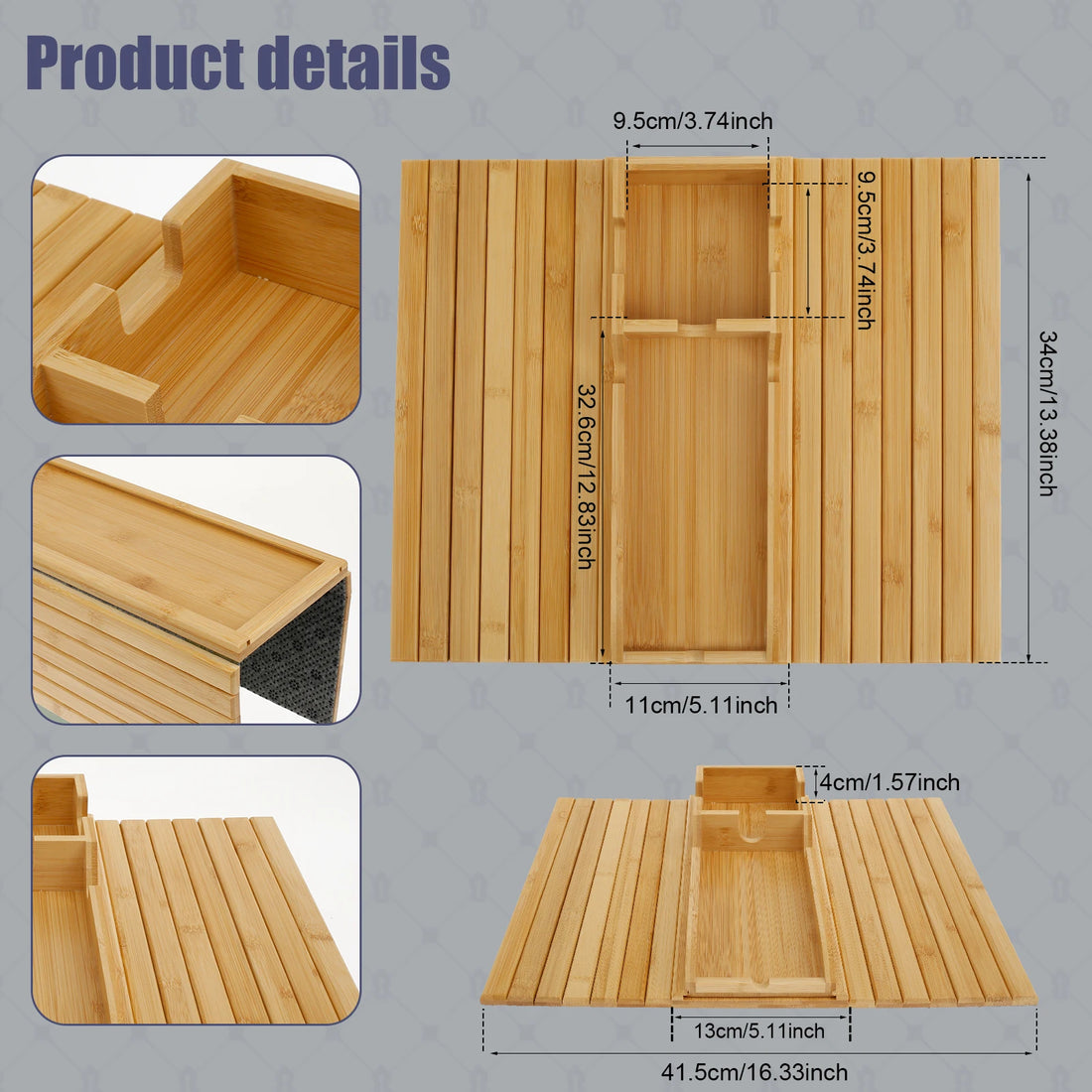 Bamboo Sofa Armrest Cup Holder Tray with Storage Organizer