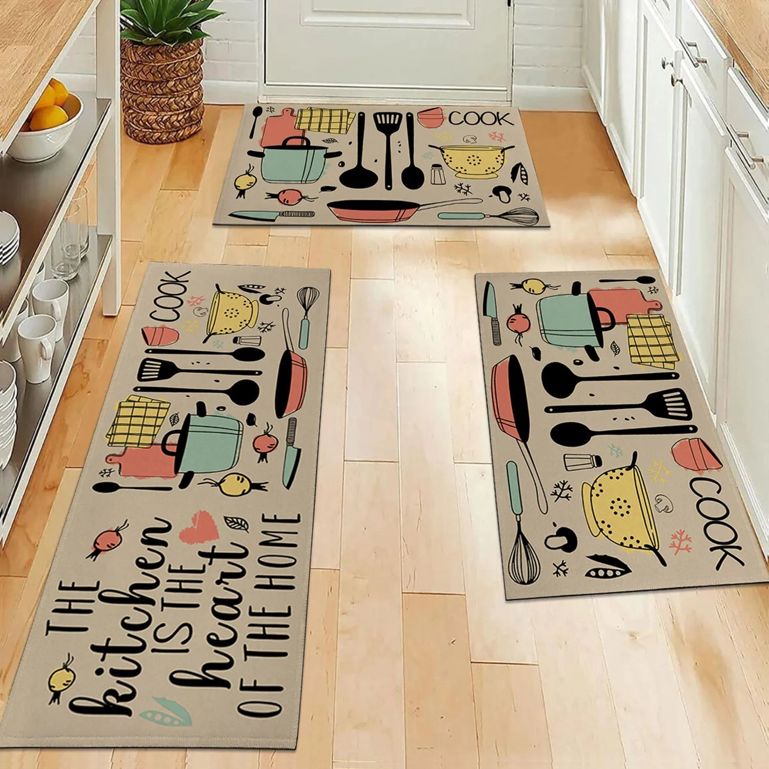 1PC, cartoon knife and fork kitchen waterproof door carpet mat, kitchen mat, can wash home decoration carpet mat