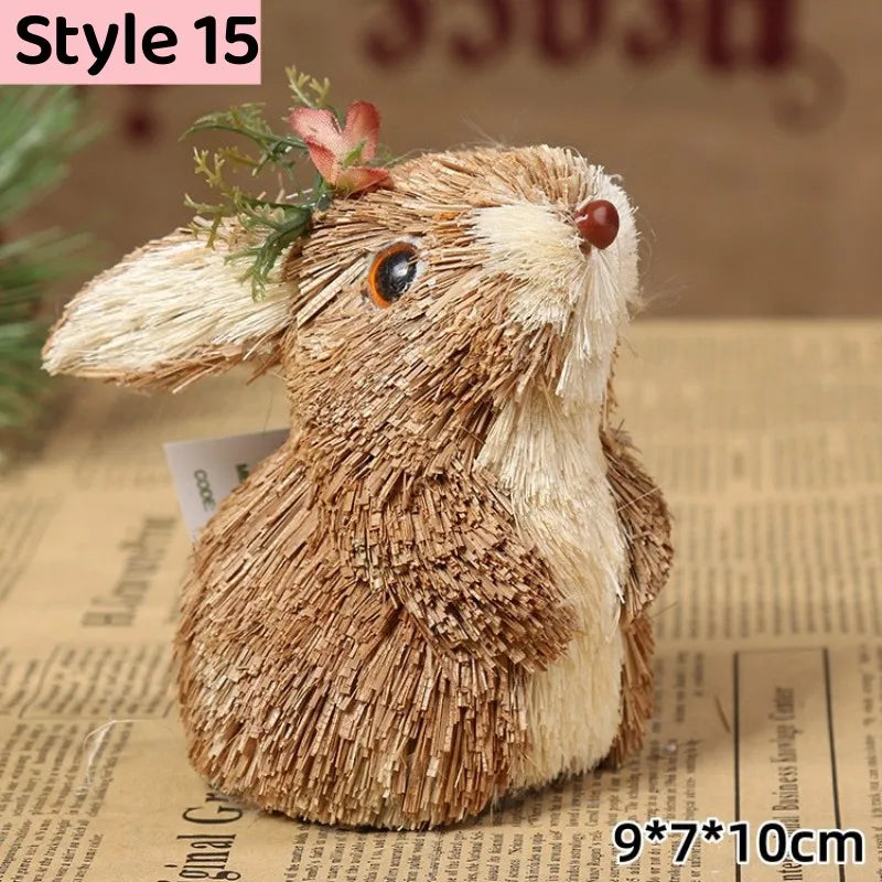 Easter Bunny Simulation Straw Bunny for Easter Cute Standing Rabbits Creative Home Spring Garden Decoration Crafts Gift for Kids