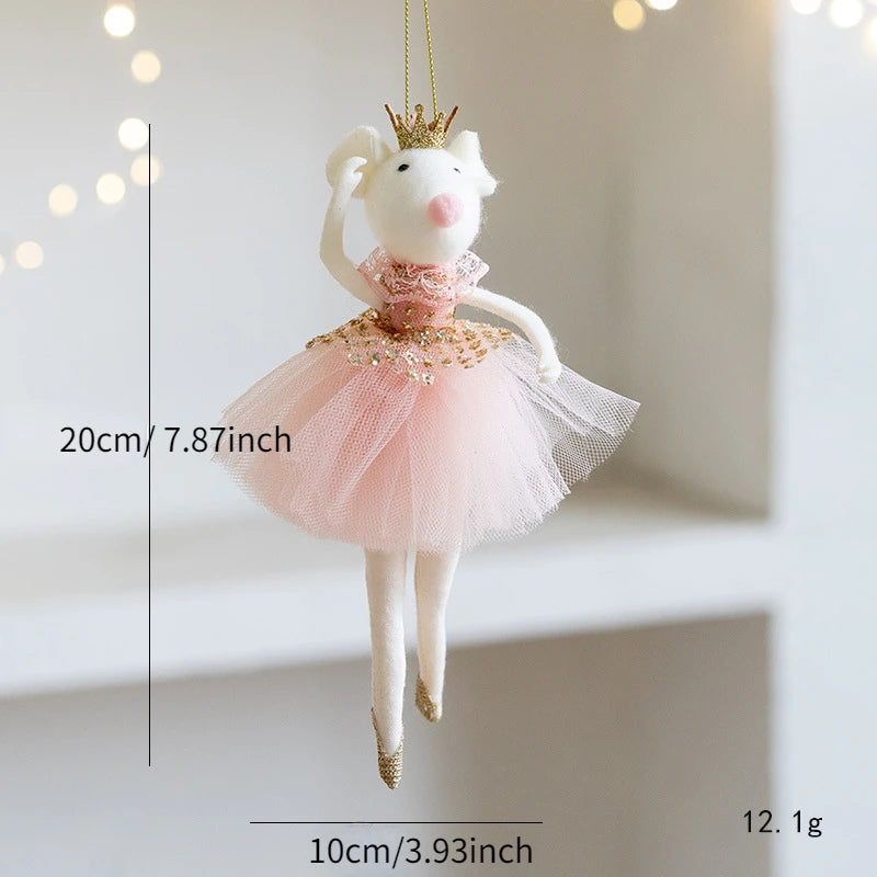 New Christmas Mouse Doll Pendant Girl Ballet Angel Christmas Tree Pendant Plush Hanging Xmas Decoration Charms New Year Gifts