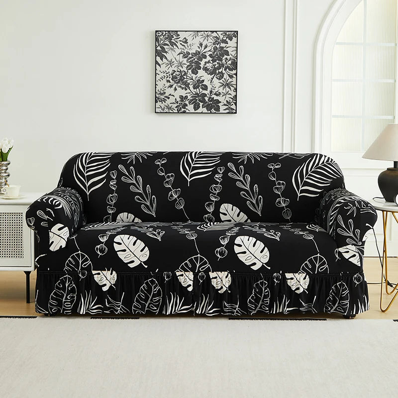 1 PC Prints Sofa Cover with Skirt Full Coverage Elastic Sofa Cover decorate the Sofa in the living room Multiple Color SofaCover
