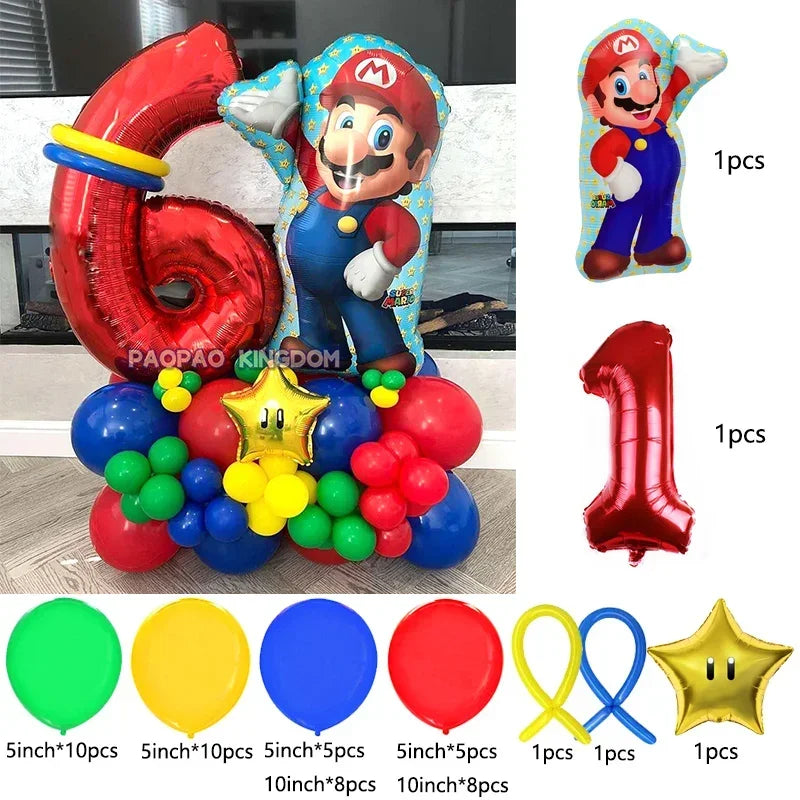 Super Mario Foil Balloons Arch Garland Kit Latex Balloons Number Balls Mario Birthday Party Baby Shower Decoration Gift Toys
