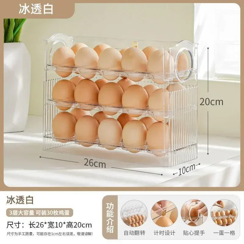Caja de almacenamiento de huevos de gran capacidad para la cocina - Organizador portátil de bandejas para huevos de varias capas, práctico soporte para huevos con apertura y cierre.