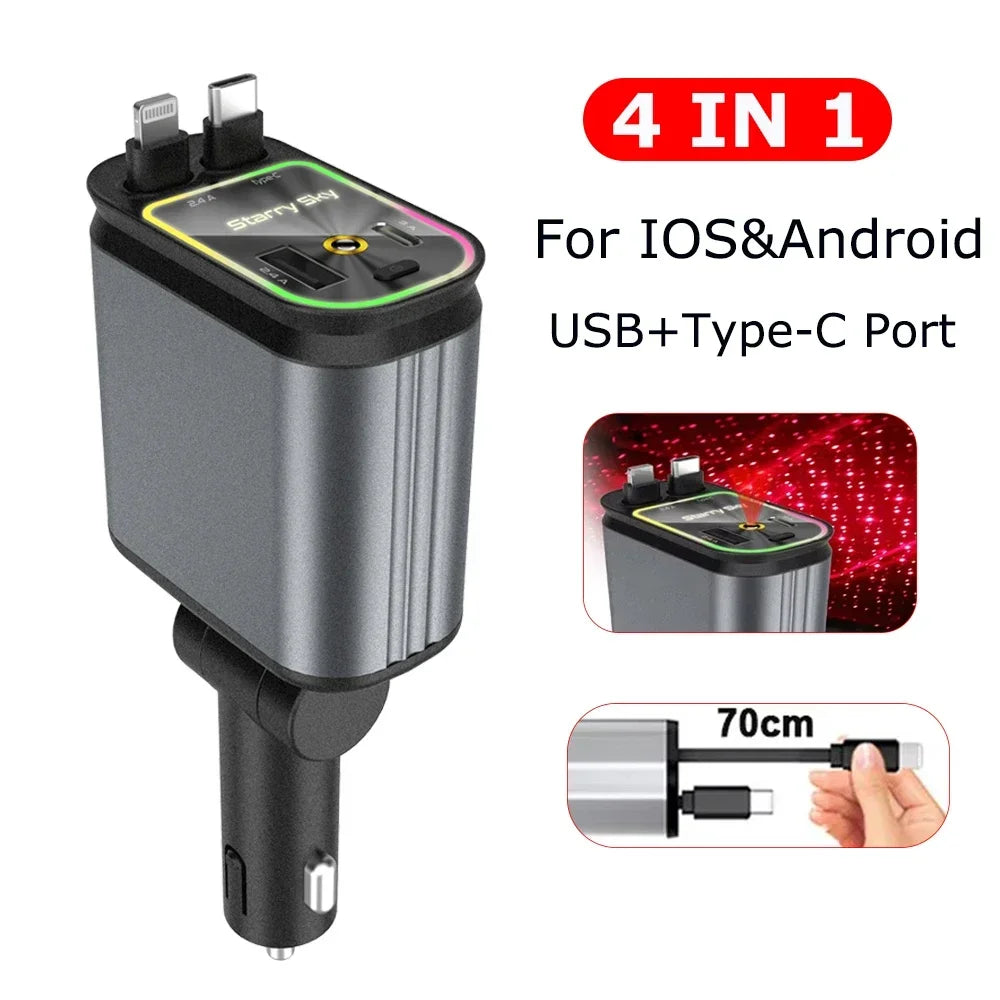 5-in-1 PD45W Car Charger – USB-C Fast Charger with Roof Starlight & Aromatherapy Air Freshener for iOS & Android