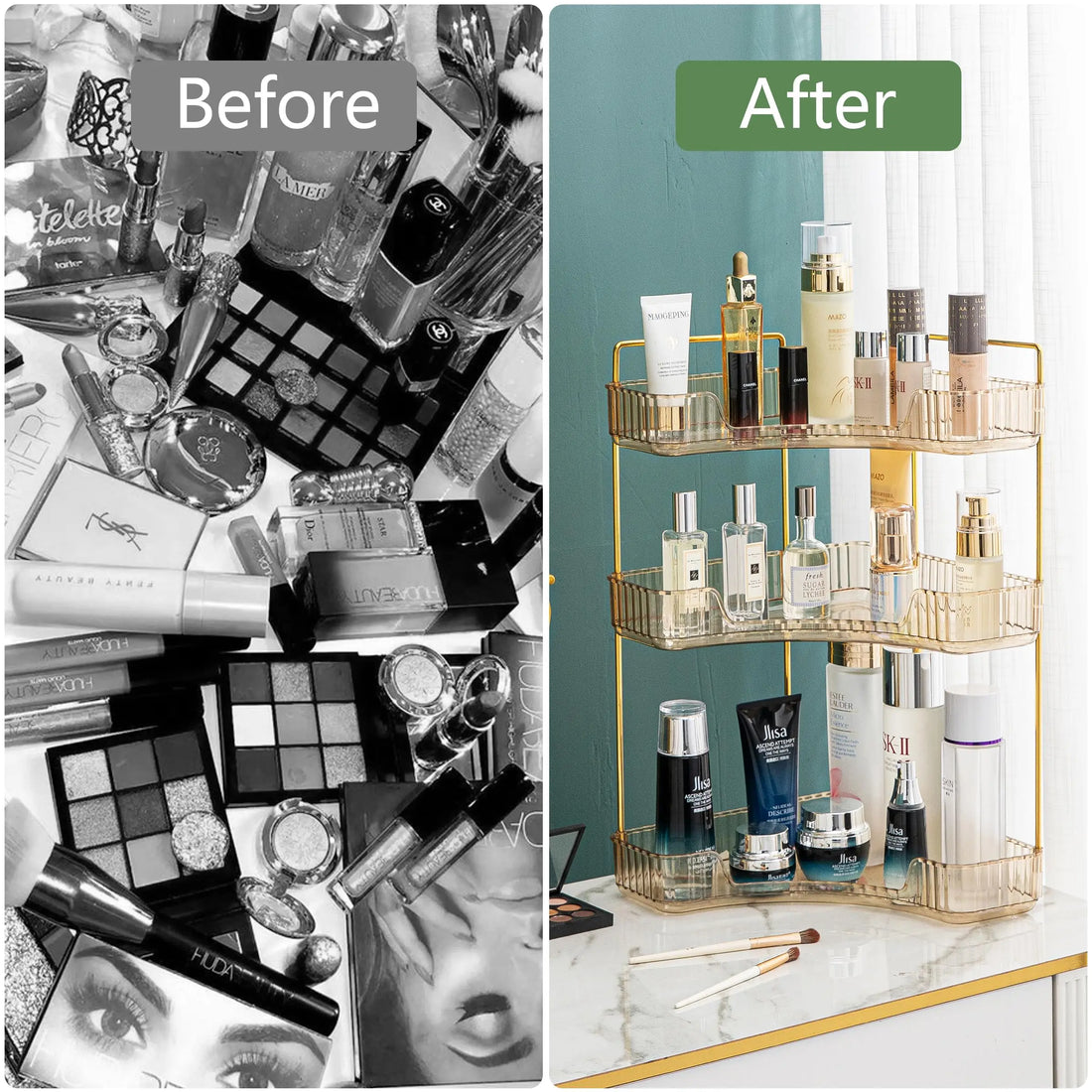 Bathroom Counter Organizer – Countertop Shelf Tray for Skincare, Perfume & Cosmetics on Dresser