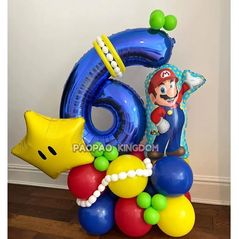 Super Mario Foil Balloons Arch Garland Kit Latex Balloons Number Balls Mario Birthday Party Baby Shower Decoration Gift Toys