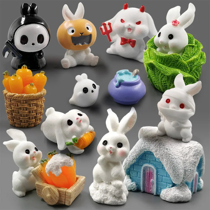 Halloween Christmas Easter White Rabbit Figurine DIY Home Decor Miniature Fairy Garden Dollhouse Decoration Accessories Modern