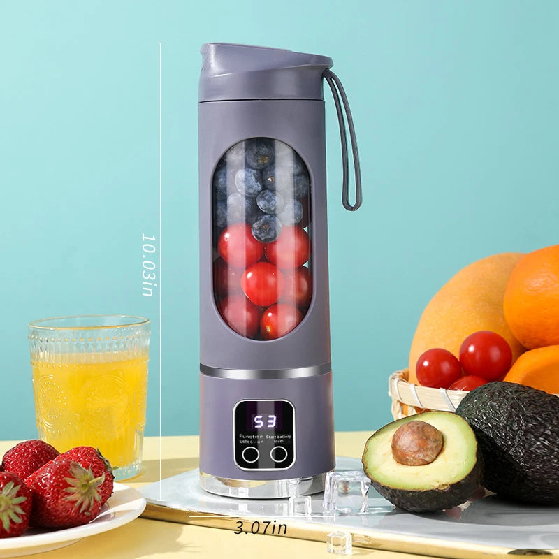 10 Blades Portable Fruit Juicer 450ml Capacity 3 Gears USB Rechargeable Blender Ice Crusher, can make smoothies/ice