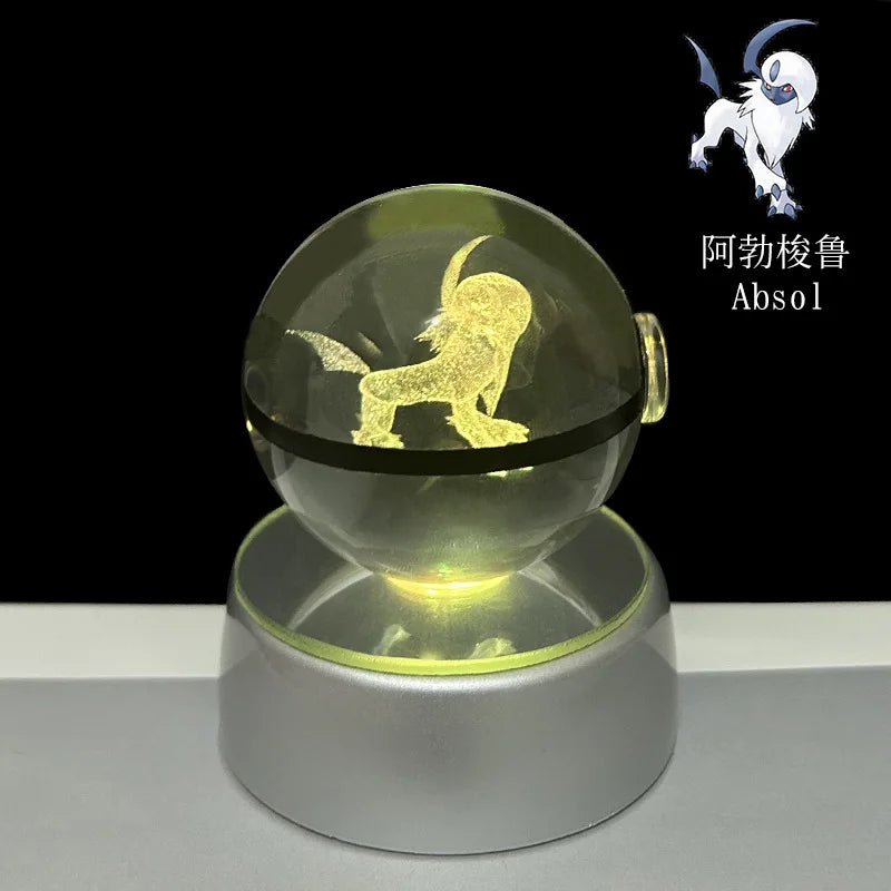 Pokemon 3D Crystal Ball Pikachu Gengar Eevee Mewtwo Anime Game Pokeball Led Night Light Base Kids Birthday Gift Home Decoration
