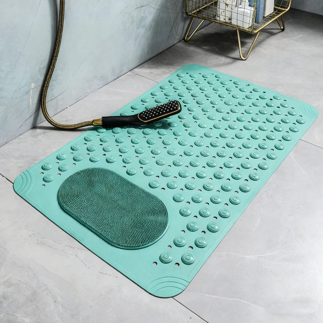 Non-Slip Massage Bath Mat – TPR Shower Rug with 145 Suction Cups, Drain Holes & Foot Scrubber