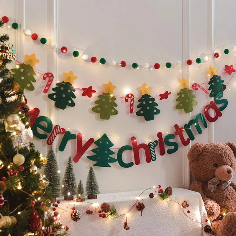 LED String Light DIY Handmade Decorated Merry Christmas Holiday Hanging Home Room Background Pull Flag Banner Christmas Pendant