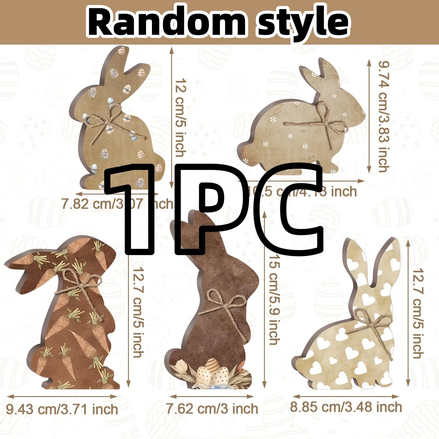 1-5pc Rustic Wooden Easter Bunny Signs Freestanding Rabbit Tabletop Ornament with Bow for Spring Party Home Decor Props Supplies