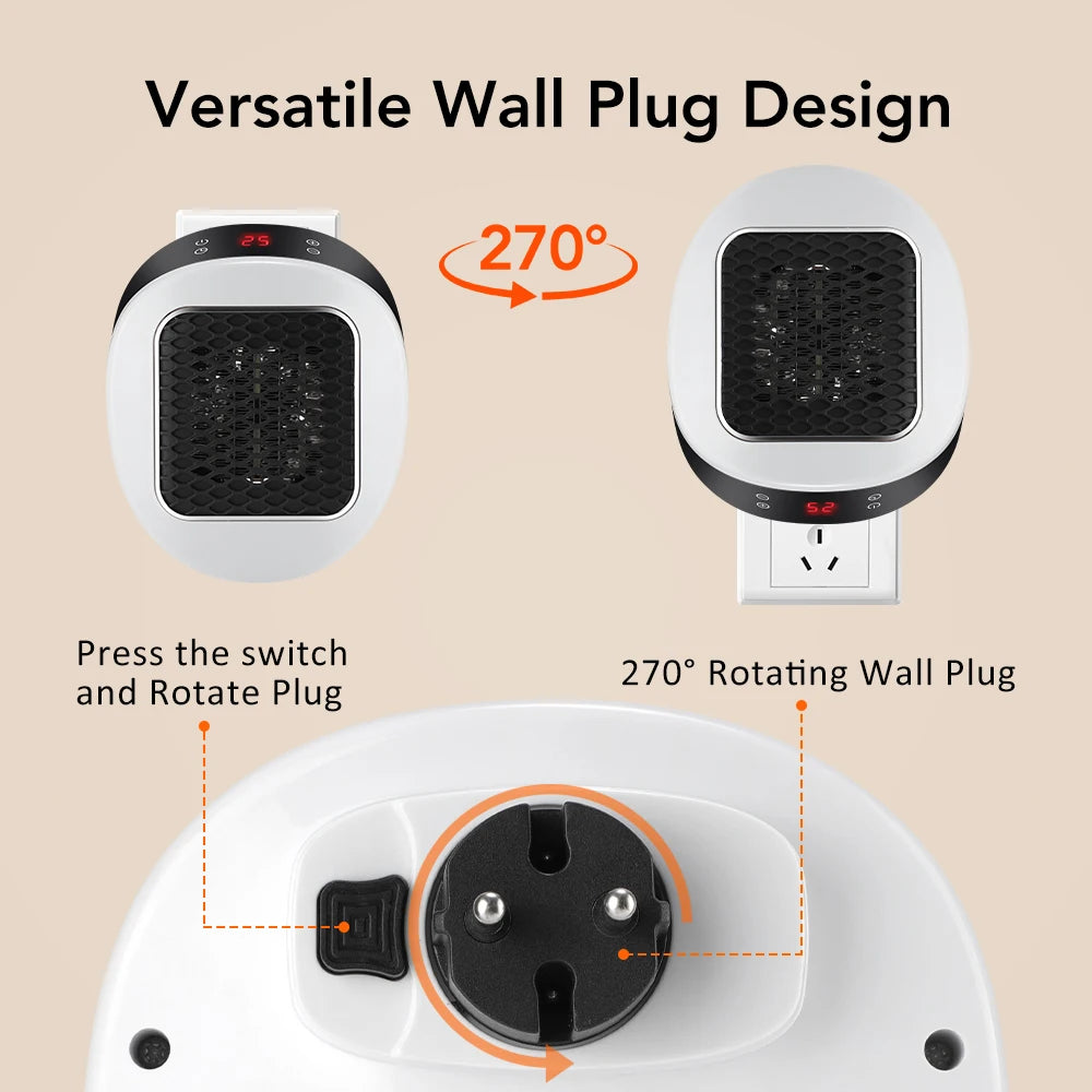 600W Home Electric Heater Winter Body Warmer Portable Wall Plug Space Heater with Remote Control Office Fast Heating Heater Mini