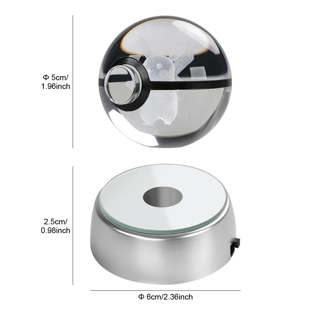 Pokemon 3D Crystal Ball Pikachu Gengar Eevee Mewtwo Anime Game Pokeball Led Night Light Base Kids Birthday Gift Home Decoration