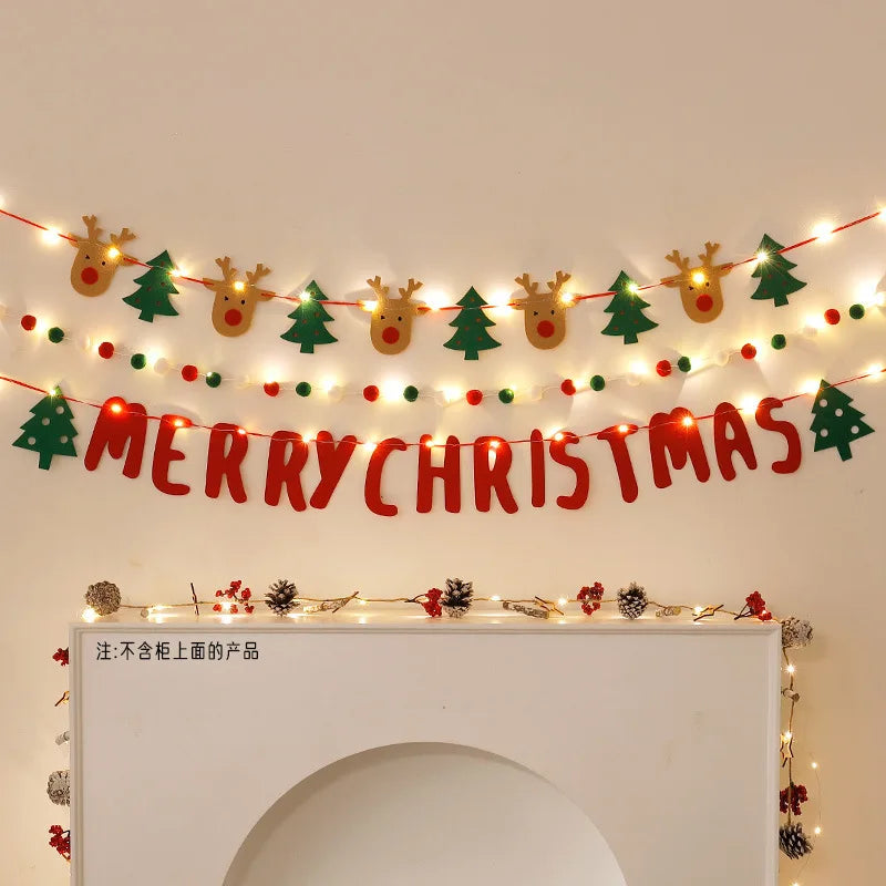 LED String Light DIY Handmade Decorated Merry Christmas Holiday Hanging Home Room Background Pull Flag Banner Christmas Pendant