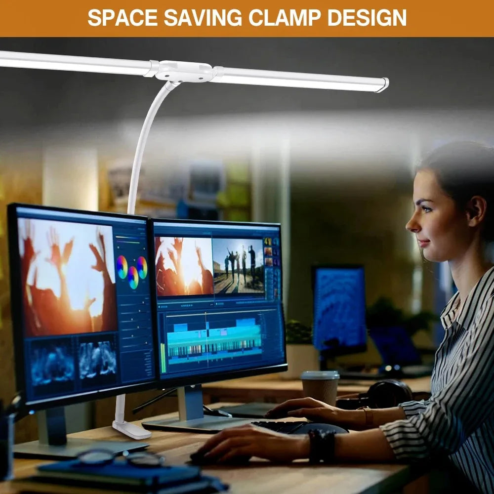 LED Desk Lamp Single Double Head with Stepless Dimming 3 Color Eye-Caring For Home Office Reading Light Adjustable Flexible Lamp