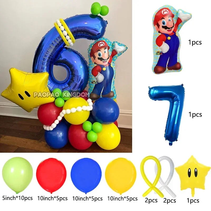 Super Mario Foil Balloons Arch Garland Kit Latex Balloons Number Balls Mario Birthday Party Baby Shower Decoration Gift Toys