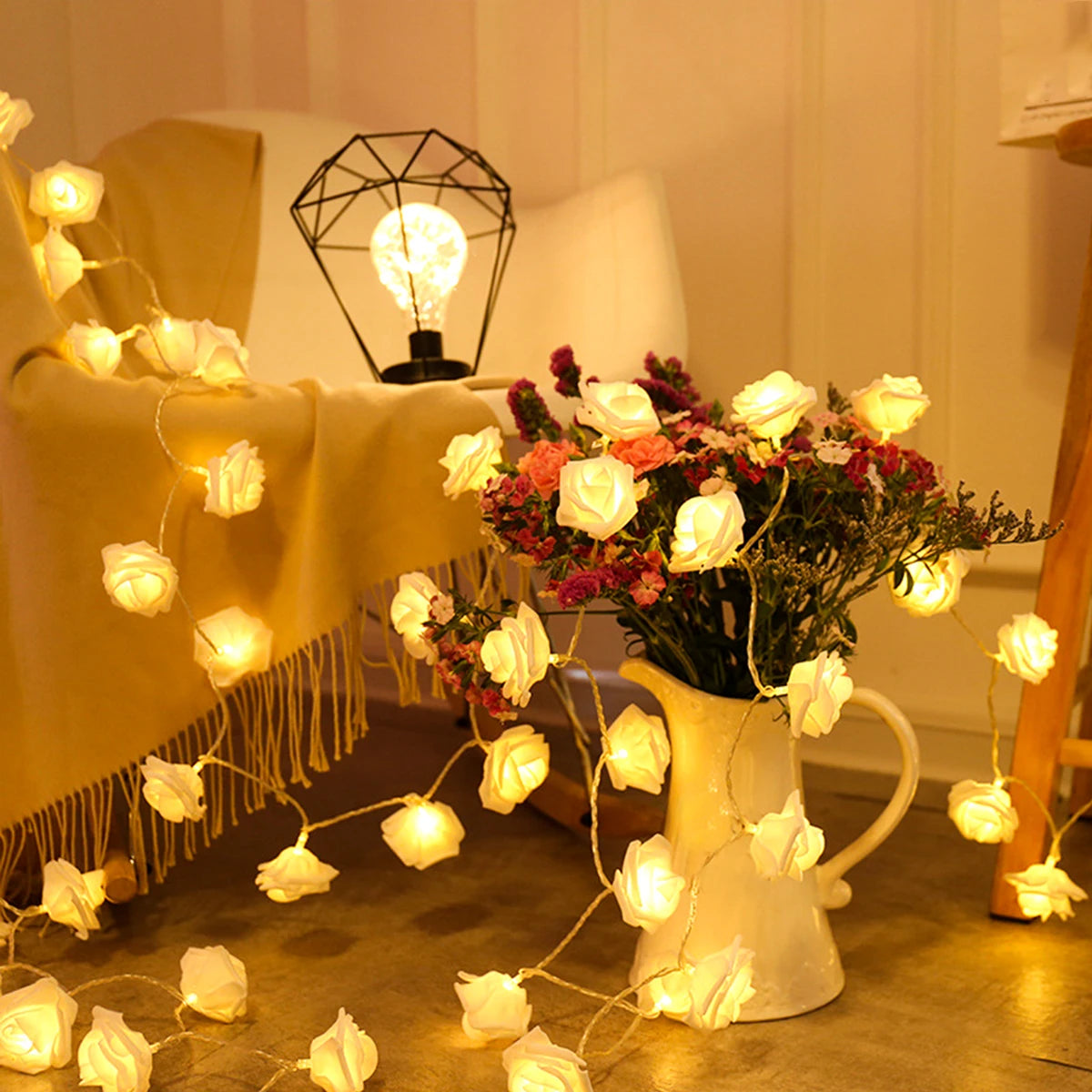 2m 10LED Rose Flowe LED String Lights Garland Wedding Birthday Decor Valentine's Day Gift Christmas Tree Decor for Home Outdoor