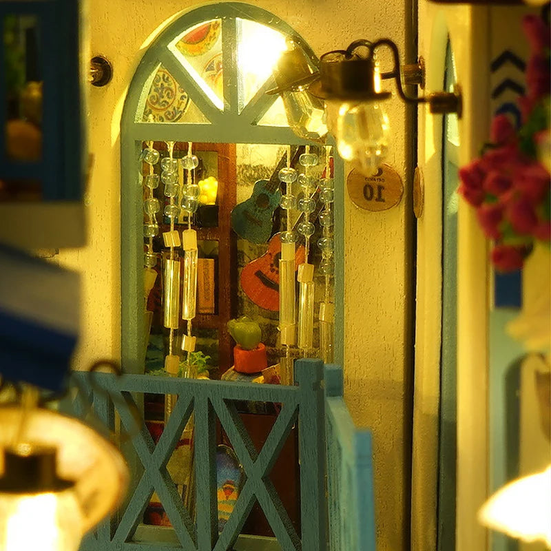 DIY Book Nook Kit Bookend Kit Wooden Doll House Bookshelf Insert Decor With Warm Light 3D Puzzle Assembly Building Model Gifts