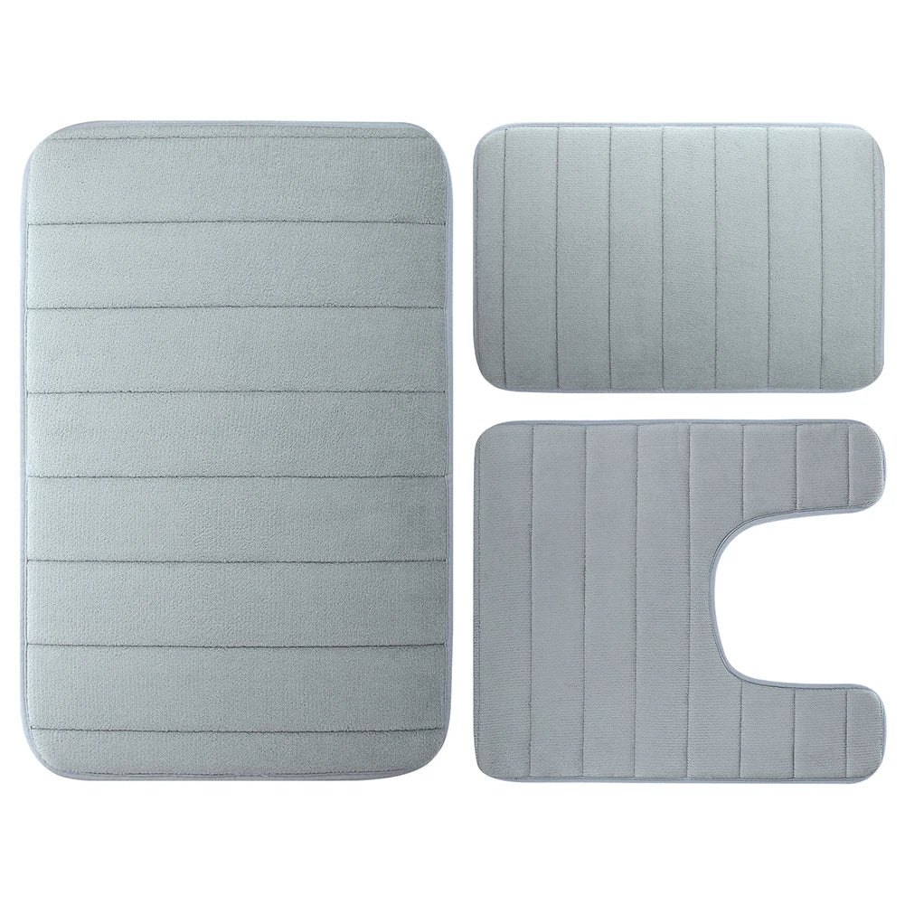 Velvet Memory Foam Bathroom Rug Set Of 3 Water Absorption Non Slip Extra Soft Bath Mats Machine Washable&Dry Toilet Floor Mat