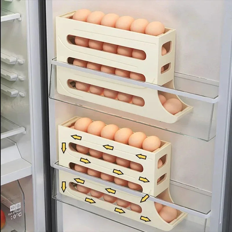 Egg basket, food container, egg box rack, refrigerator storage rack, automatic rolling egg rack storage box