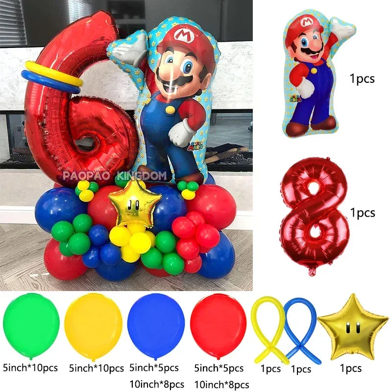 Super Mario Foil Balloons Arch Garland Kit Latex Balloons Number Balls Mario Birthday Party Baby Shower Decoration Gift Toys