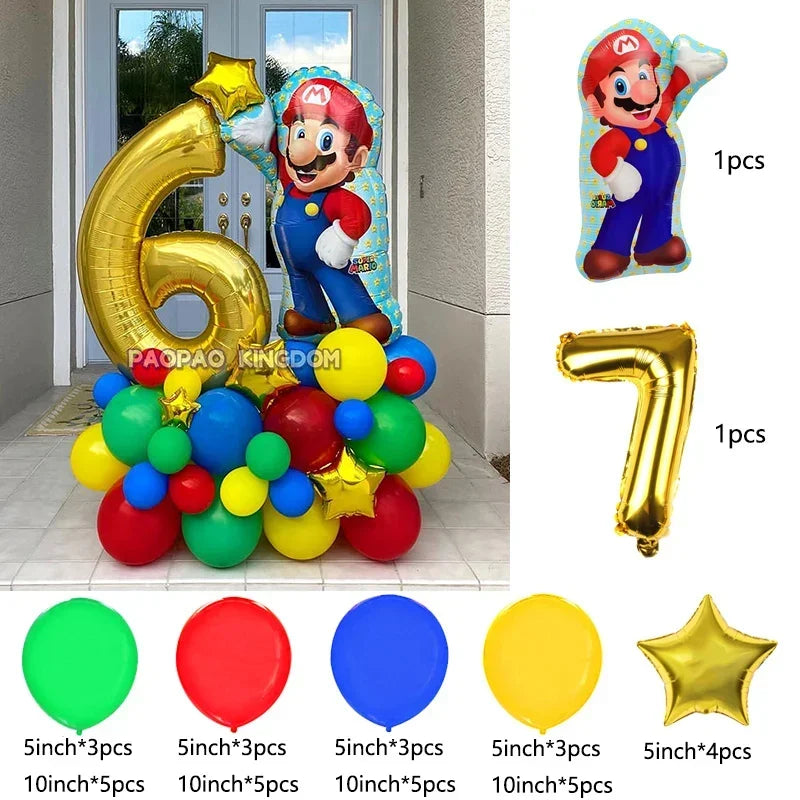 Super Mario Foil Balloons Arch Garland Kit Latex Balloons Number Balls Mario Birthday Party Baby Shower Decoration Gift Toys