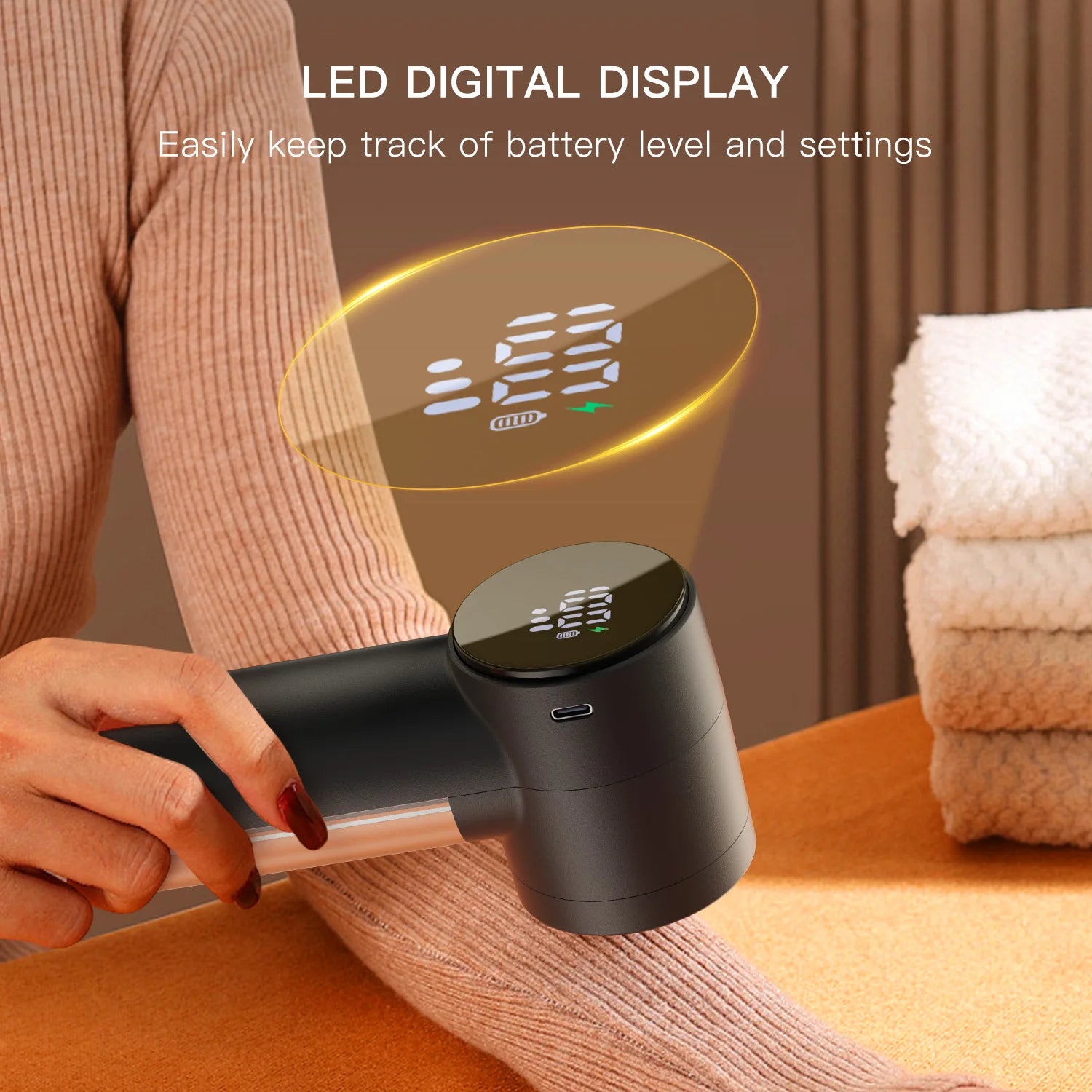 Fabric Shaver Rechargeable Lint Shaver with Digital Display 3-Speeds Sweater Shaver Electric Portable Lint Remover for Clothes