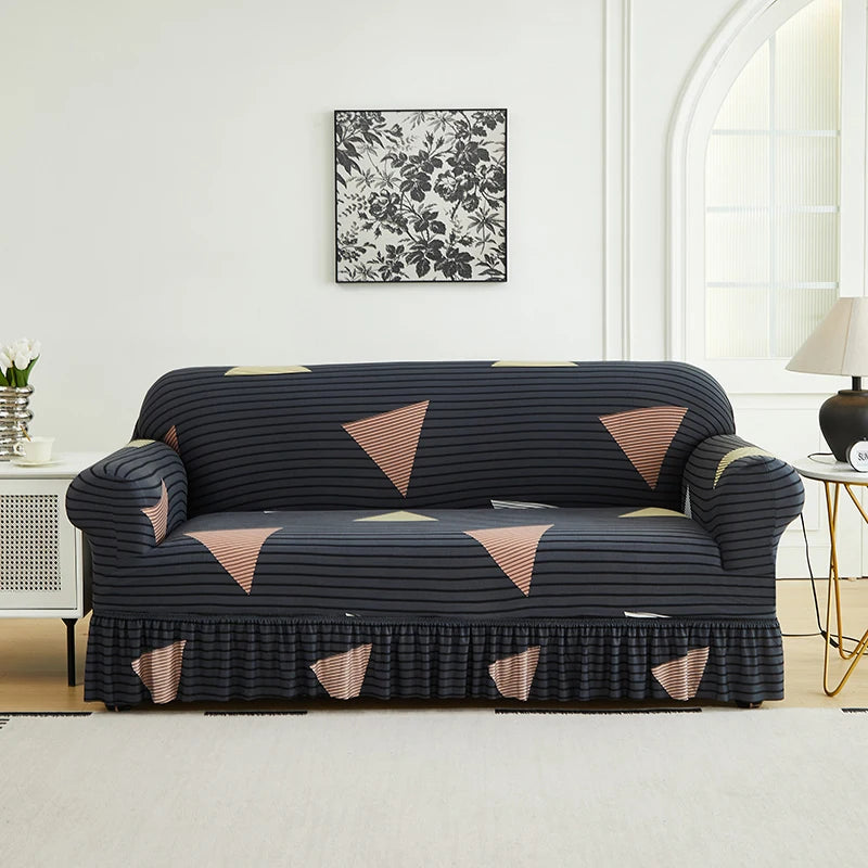 1 PC Prints Sofa Cover with Skirt Full Coverage Elastic Sofa Cover decorate the Sofa in the living room Multiple Color SofaCover