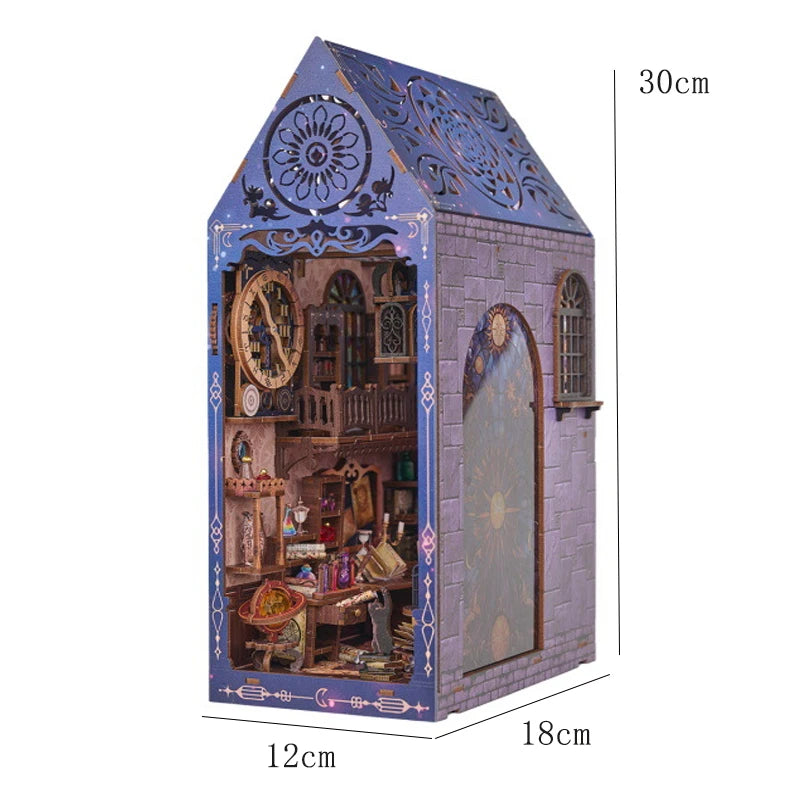 DIY Book Nook Kit Bookend Kit Wooden Doll House Bookshelf Insert Decor With Warm Light 3D Puzzle Assembly Building Model Gifts