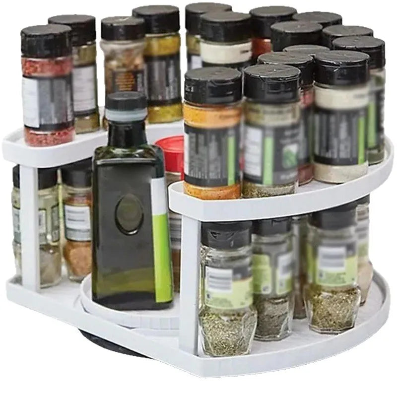Adjustable Rotating Spice Spinner Rack – Large Capacity Kitchen Organizer with Dustproof Design